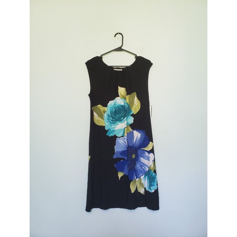 Sandra Darren Women 12 Mini Dress Floral Black Sheath Sleeveless Blue Spring NWT - Picture 1 of 7
